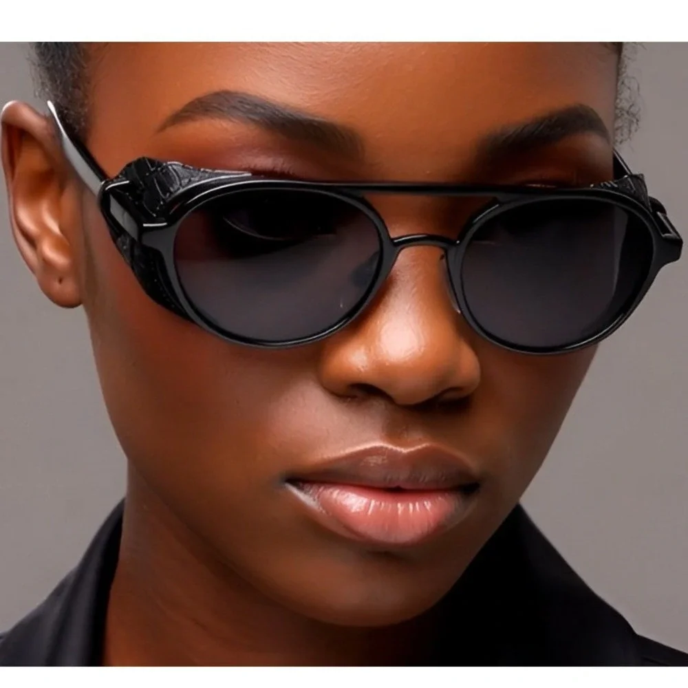 Steampunk Sunglasses Women's Side Shield Round Frame‎ UV400 Potection Lentes New